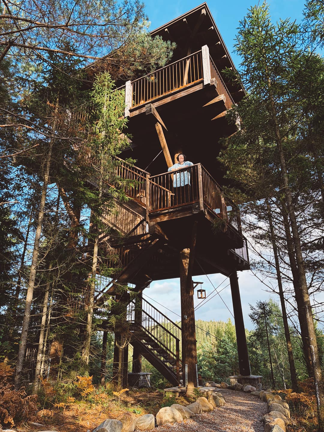 Delilah—no, I mean Sanna—has climbed the first couple of stairs and is standing on the tower&rsquo;s first floor, looking out over the forest.