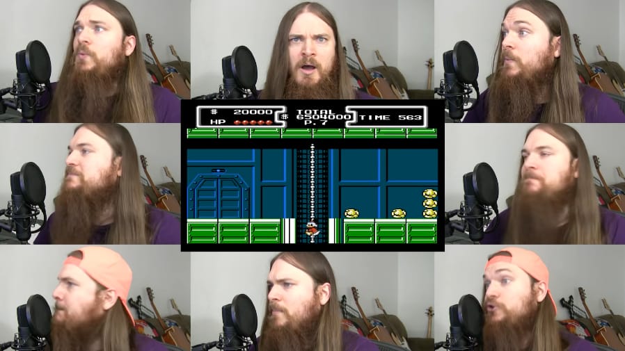 Collage of Smooth McGroove performing a cappella in different poses, close to a microphone. There’s also a screenshot from the video game DuckTales released in 1989 for the Nintendo Entertainment System.